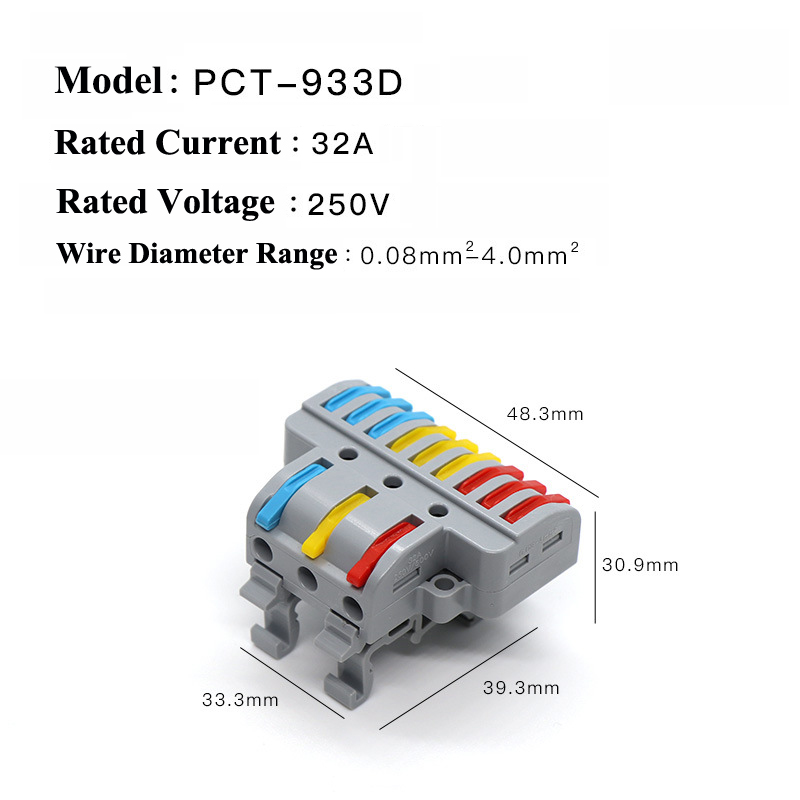 Terminal Block 1011 3 In 9 Out Din Rail Mounted Power Junction Terminal Block with Copper Contacts and PC Housing