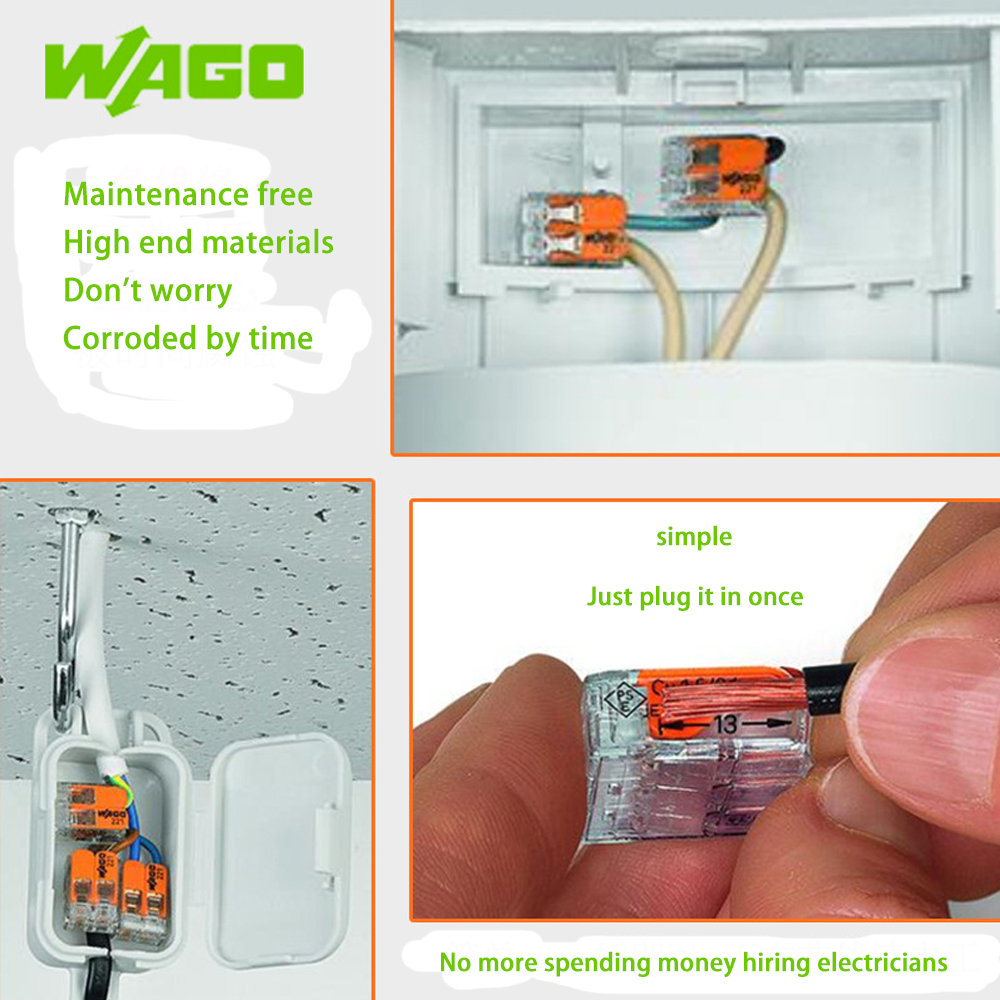 WAGO 221-413 3-Pin Push-In Wire Connector – Original Quick Terminal Block for 0.5–4mm² Cable, 32A 450V