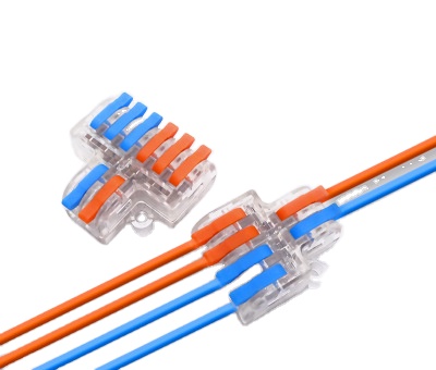 MINI-T-SPL-42 Compact 2 In 4 Out Transparent Lever-Nut Waterproof Wire Connector with Copper Pin Terminals