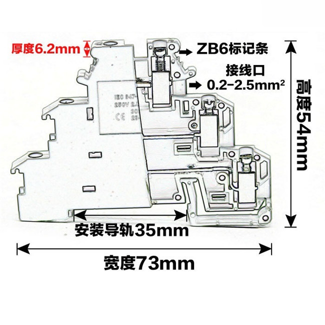 UK-DIKD1.5 Triple Deck DIN Rail Terminal Block – 3-Layer Screw Wire Connector for Panel Mount Wiring